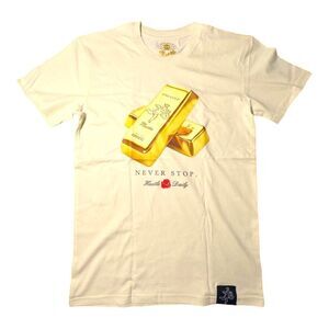 Cream Short Sleeve Tee with Gold Graphic
